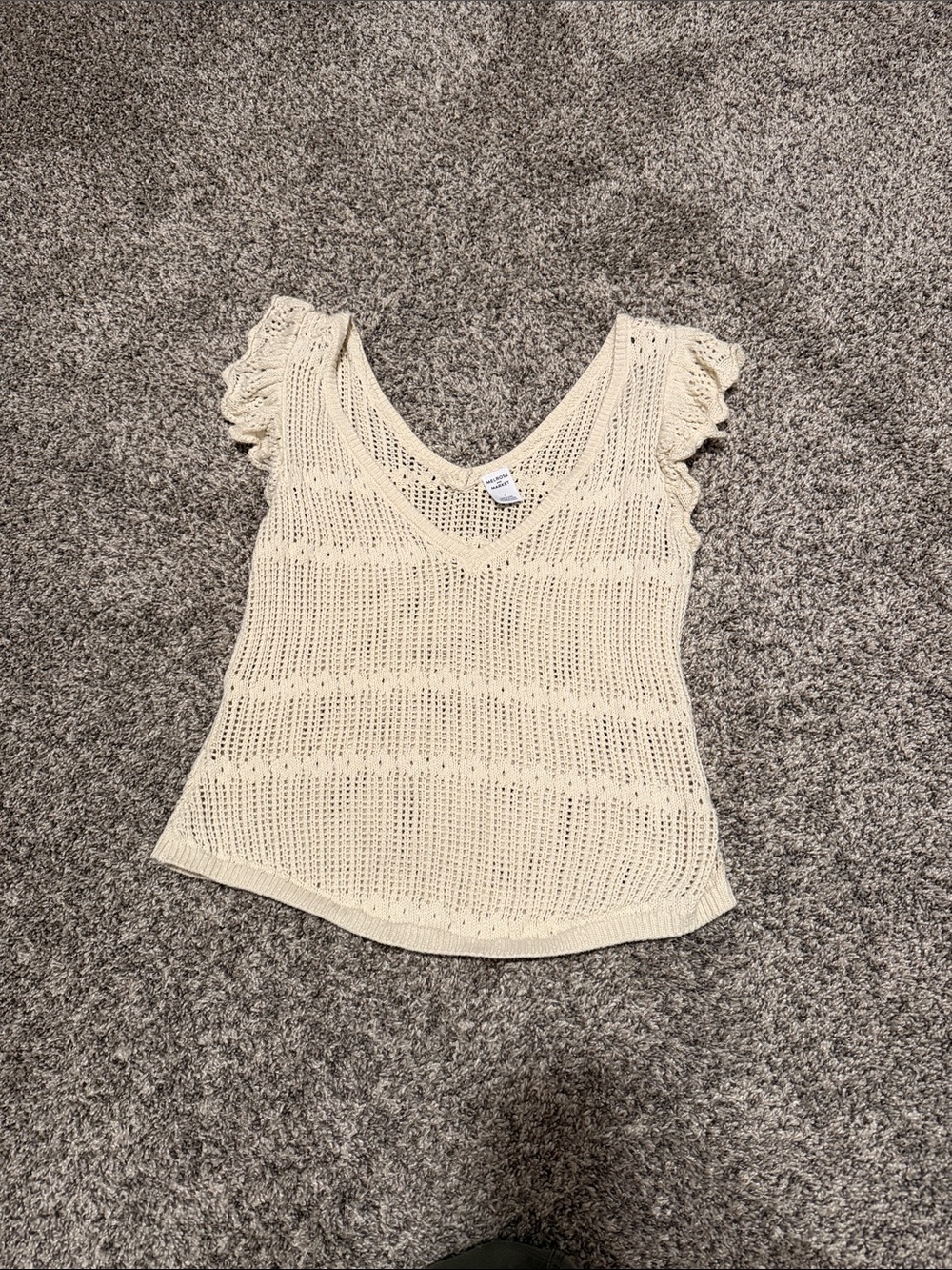 Melrose and Market Cream Crochet V-Neck Ruffle Sleeve Camisole